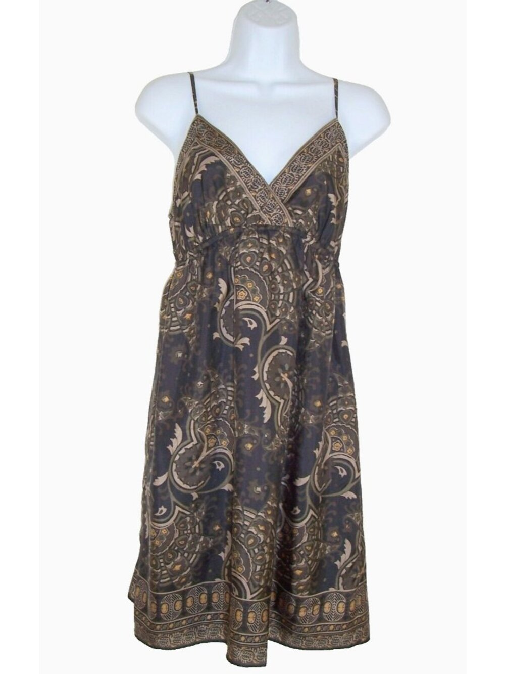 Michael Kors Silk Strappy Babydoll Sun Dress 8 M Paisley Black Brown Lined